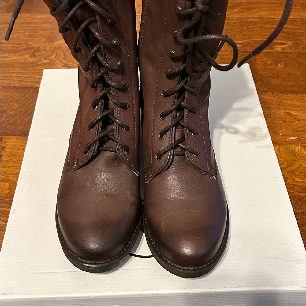Steve Madden Leader Brown Leather Side Zip Lace Up Boot. Size 9. NIB - Picture 6 of 16